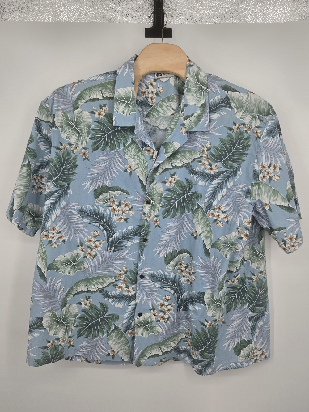 Aloha Republic Light Blue Tropical Leaf Print Hawaiian Shirt 5XL (7791)